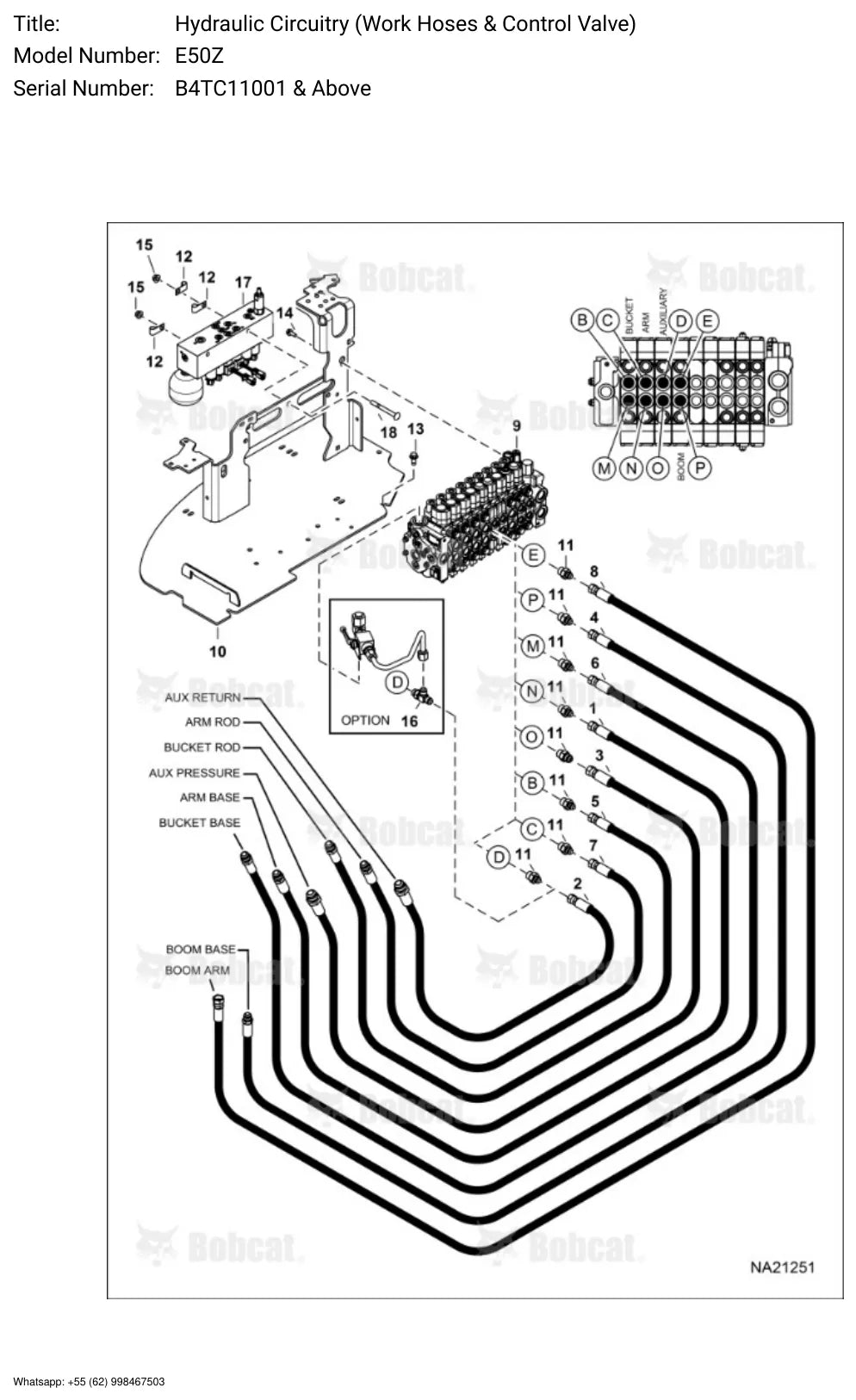 Página ilustrada do Catálogo de Peças Bobcat E50Z com as posições numeradas