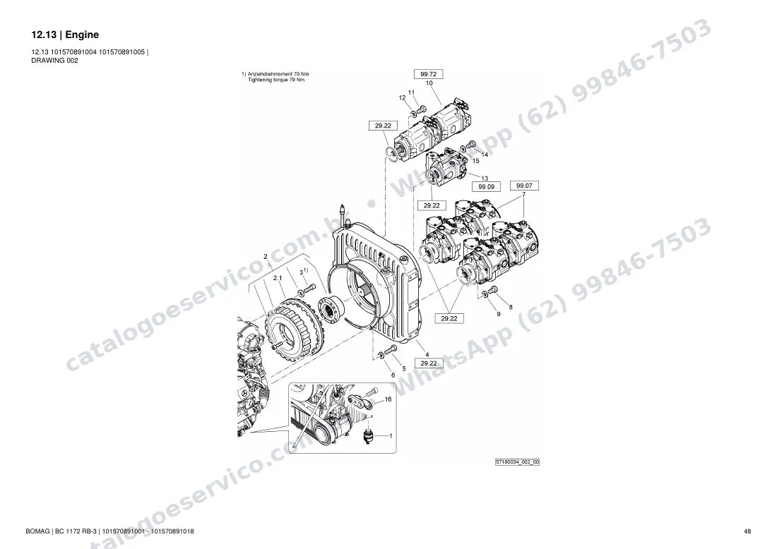 Catálogo de peças Bomag BC 1172 RB-3: vista explodida do conjunto 12.13 Engine