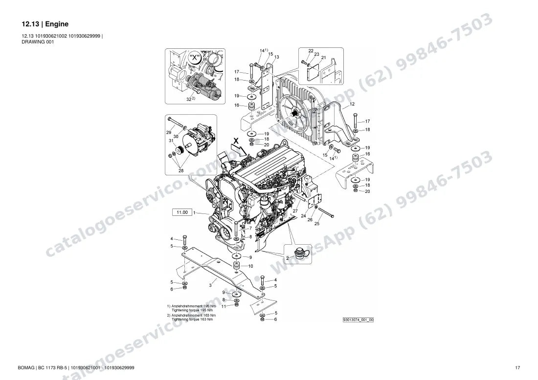 Catálogo de peças Bomag BC 1173 RB-5: vista explodida do conjunto 12.13 Engine