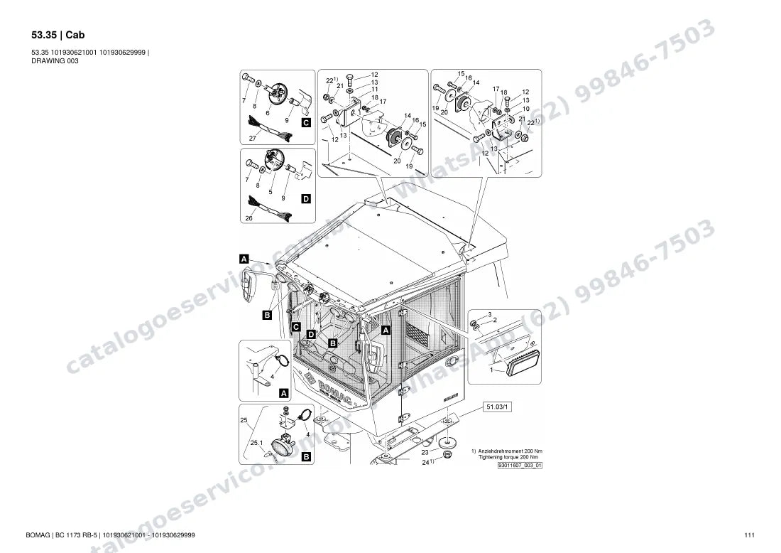 Catálogo de peças Bomag BC 1173 RB-5: vista explodida do conjunto 53.35 Cab