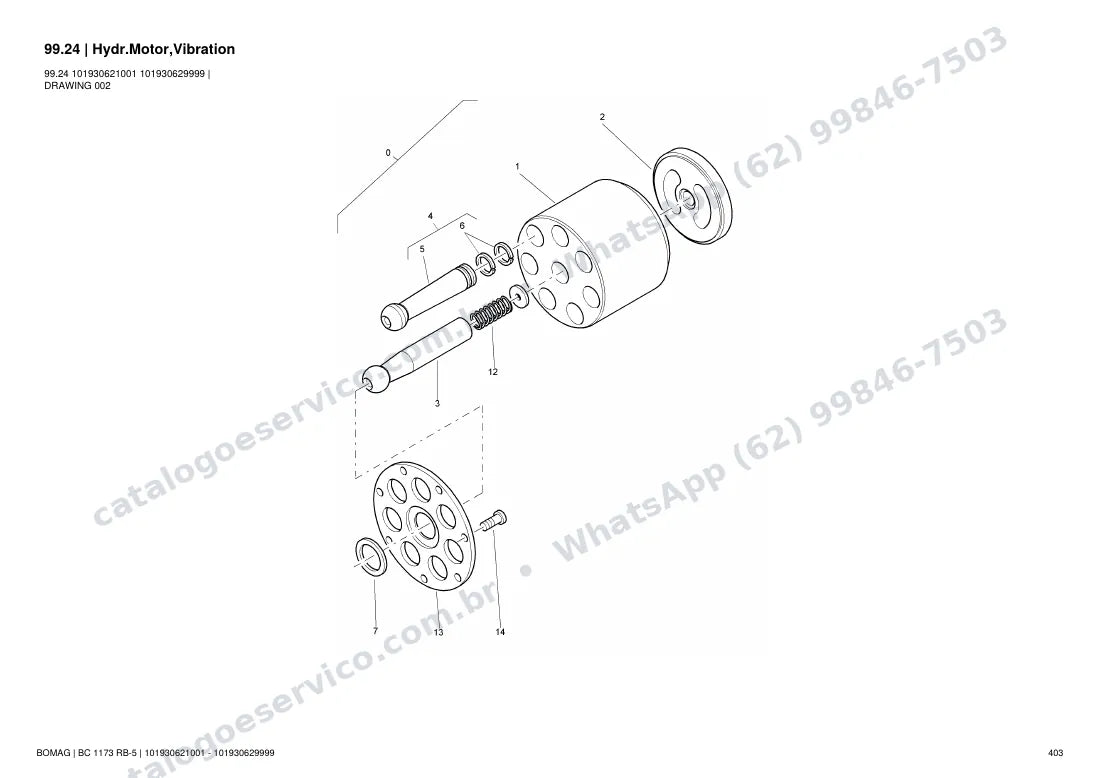 Catálogo de peças Bomag BC 1173 RB-5: vista explodida do conjunto 99.24 Hydr.Motor,Vibration