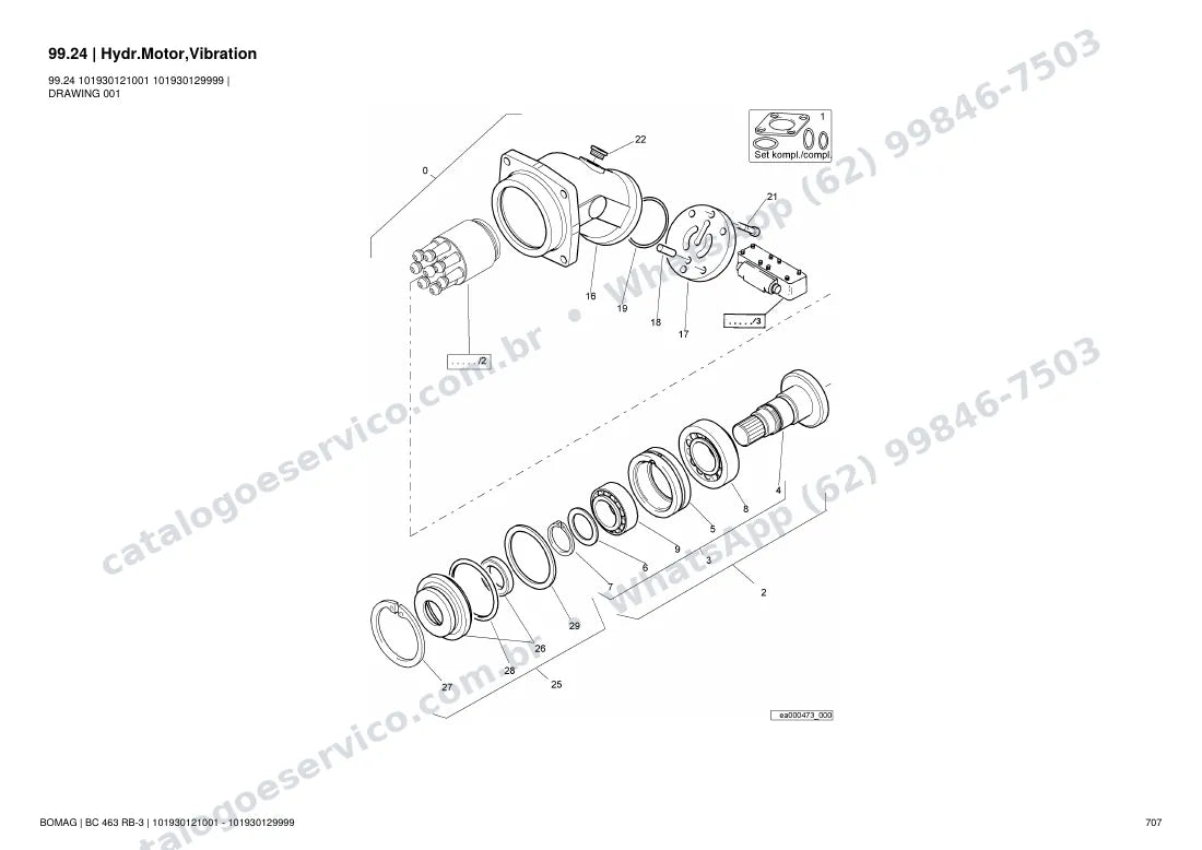 Catálogo de peças Bomag BC 463 RB-3: vista explodida do conjunto 99.24 Hydr.Motor,Vibration