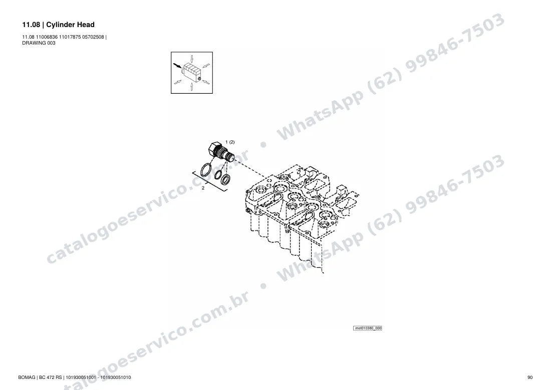 Catálogo de peças Bomag BC 472 RS: vista explodida do conjunto 11.08 Cylinder Head