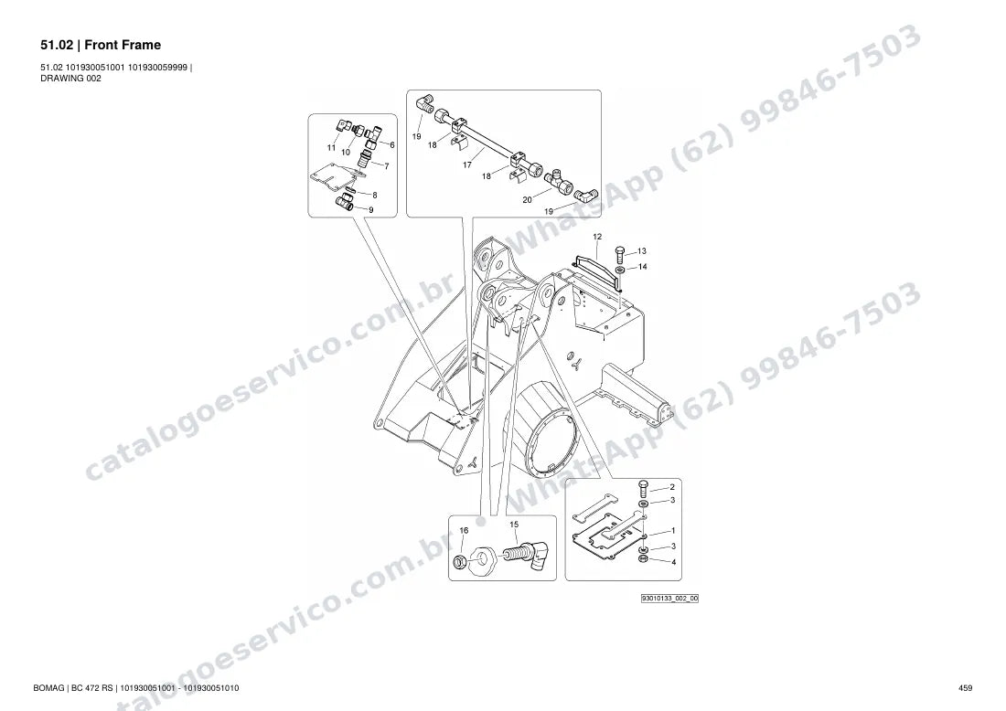 Catálogo de peças Bomag BC 472 RS: vista explodida do conjunto 51.02 Front Frame