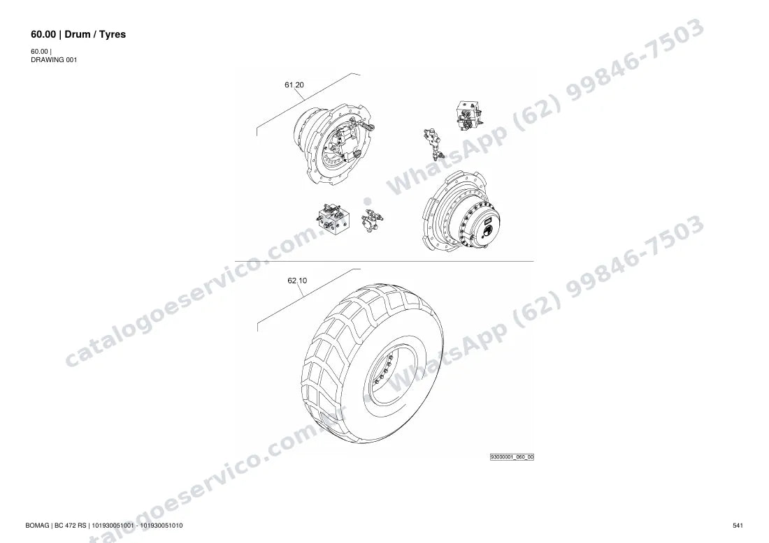 Catálogo de peças Bomag BC 472 RS: vista explodida do conjunto 60.00 Drum / Tyres