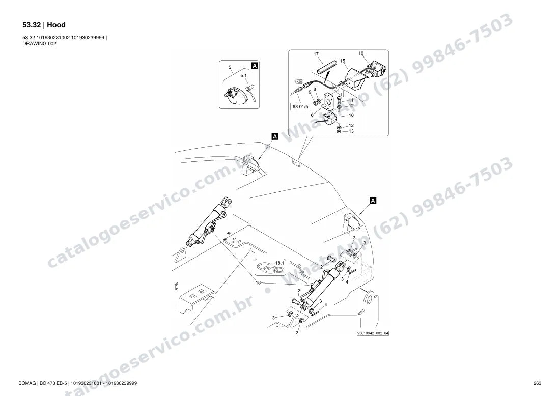 Catálogo de peças Bomag BC 473 EB-5: vista explodida do conjunto 53.32 Hood