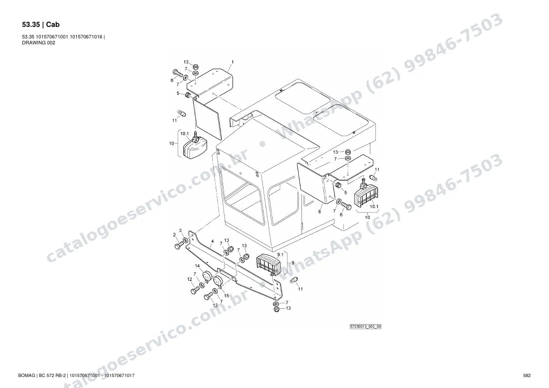 Catálogo de peças Bomag BC 572 RB-2: vista explodida do conjunto 53.35 Cab