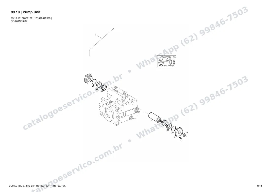 Catálogo de peças Bomag BC 572 RB-2: vista explodida do conjunto 99.10 Pump Unit