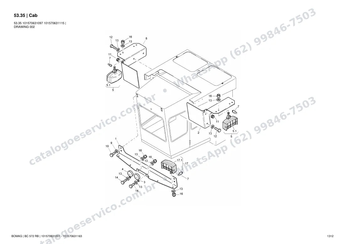 Catálogo de peças Bomag BC 572 RB: vista explodida do conjunto 53.35 Cab