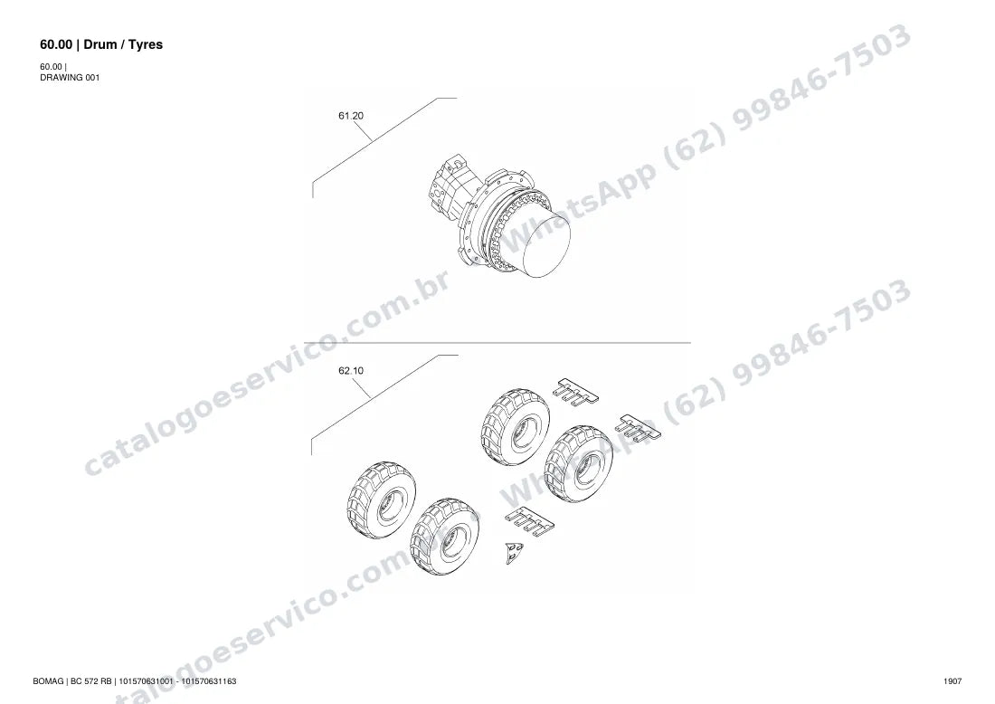 Catálogo de peças Bomag BC 572 RB: vista explodida do conjunto 60.00 Drum / Tyres