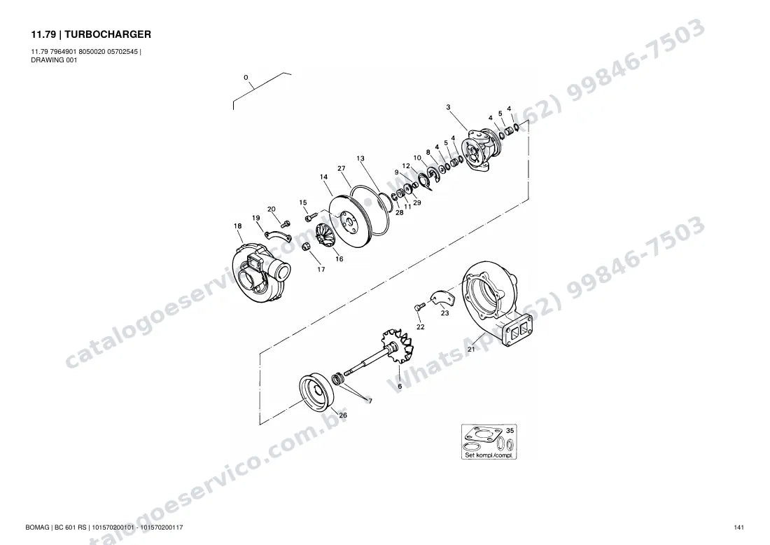 Catálogo de peças Bomag BC 601 RS: vista explodida do conjunto 11.79 TURBOCHARGER