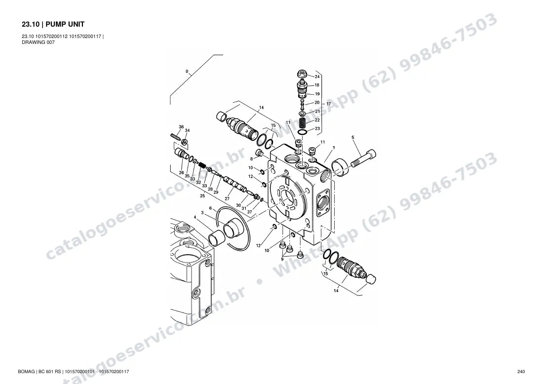 Catálogo de peças Bomag BC 601 RS: vista explodida do conjunto 23.10 PUMP UNIT