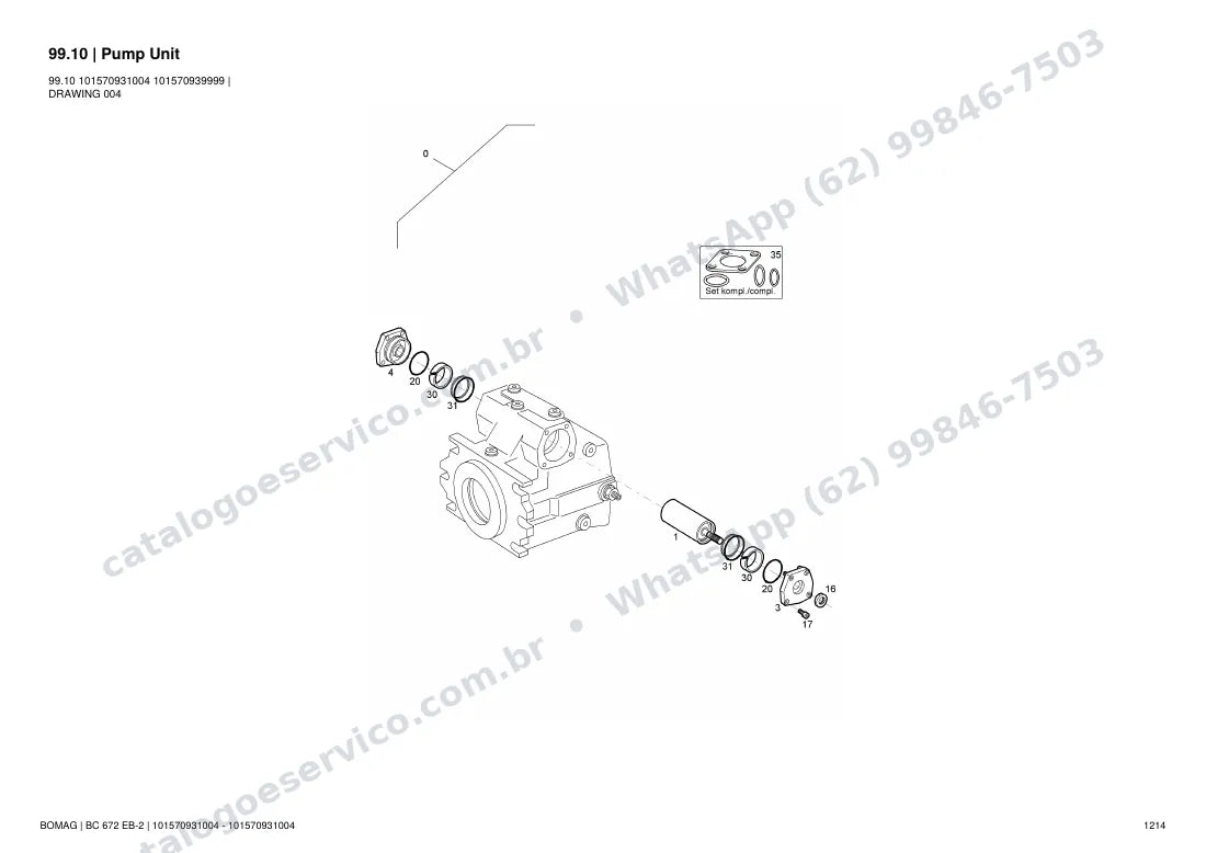 Catálogo de peças Bomag BC 672 EB-2: vista explodida do conjunto 99.10 Pump Unit