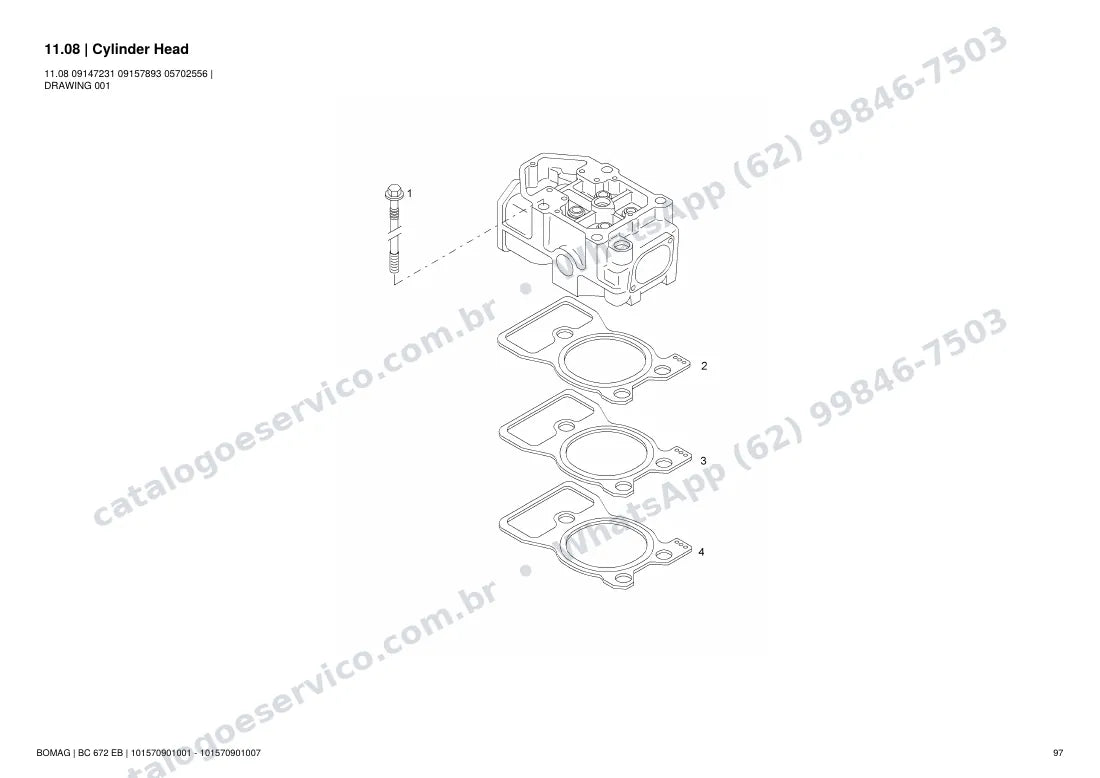Catálogo de peças Bomag BC 672 EB: vista explodida do conjunto 11.08 Cylinder Head
