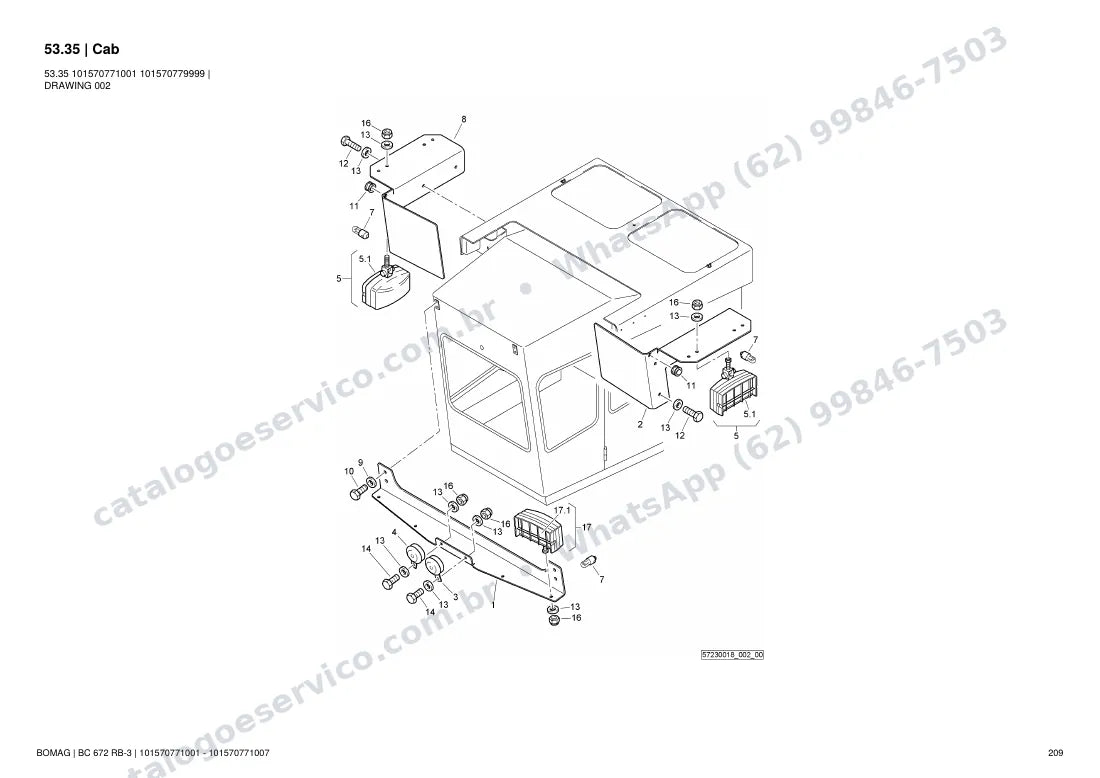 Catálogo de peças Bomag BC 672 RB-3: vista explodida do conjunto 53.35 Cab