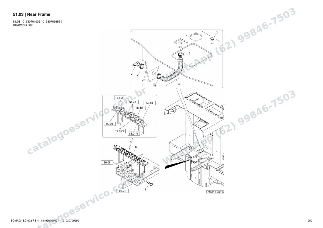 Catálogo de peças Bomag BC 672 RB-4: vista explodida do conjunto 51.03 Rear Frame