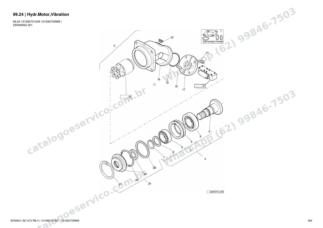 Catálogo de peças Bomag BC 672 RB-4: vista explodida do conjunto 99.24 Hydr.Motor,Vibration