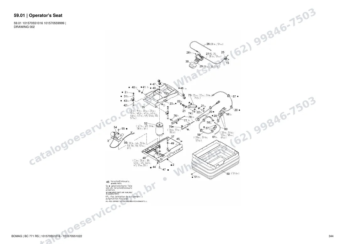 Catálogo de peças Bomag BC 771 RS: vista explodida do conjunto 59.01 Operator's Seat