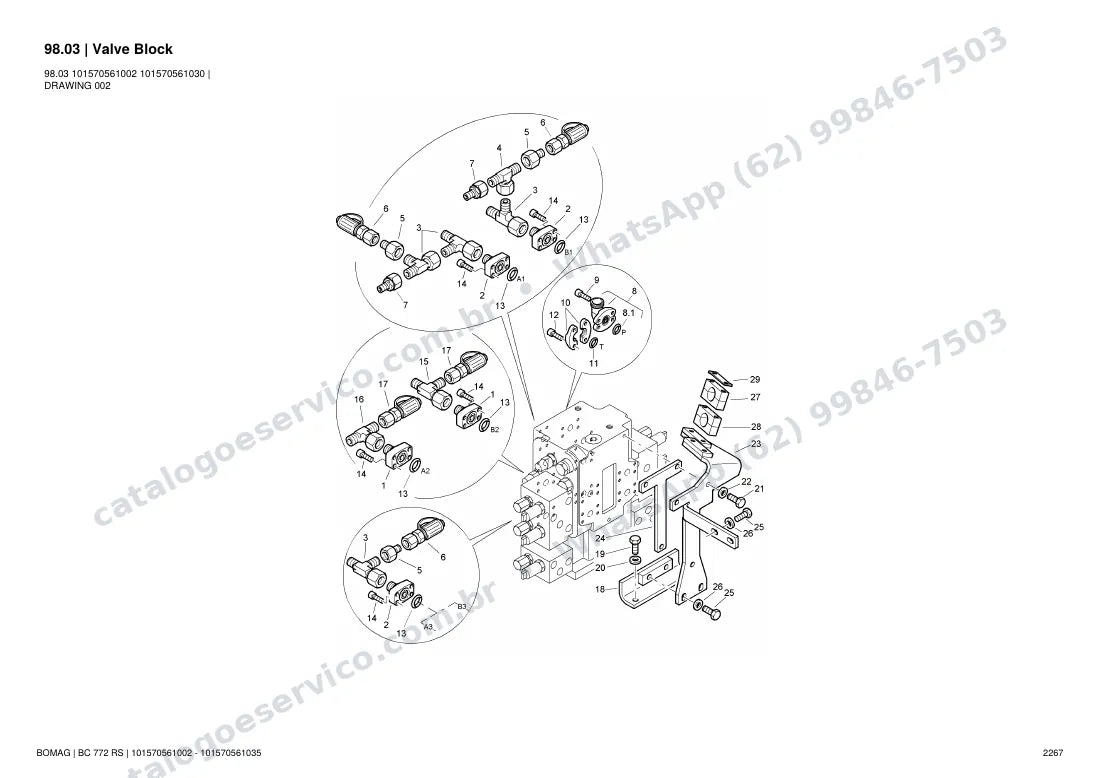 Catálogo de peças Bomag BC 772 RS: vista explodida do conjunto 98.03 Valve Block