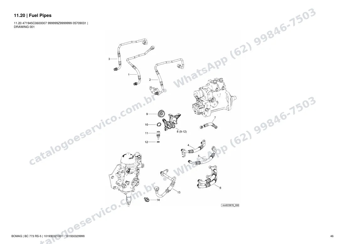 Catálogo de peças Bomag BC 773 RS-5: vista explodida do conjunto 11.20 Fuel Pipes