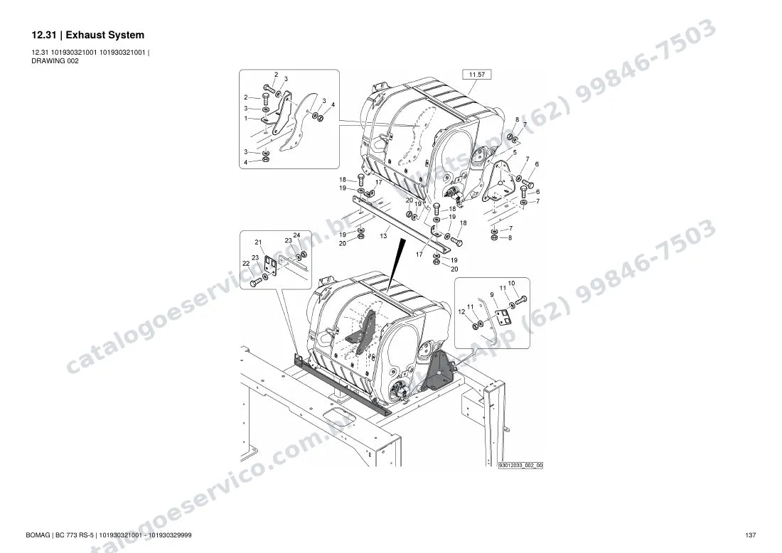 Catálogo de peças Bomag BC 773 RS-5: vista explodida do conjunto 12.31 Exhaust System
