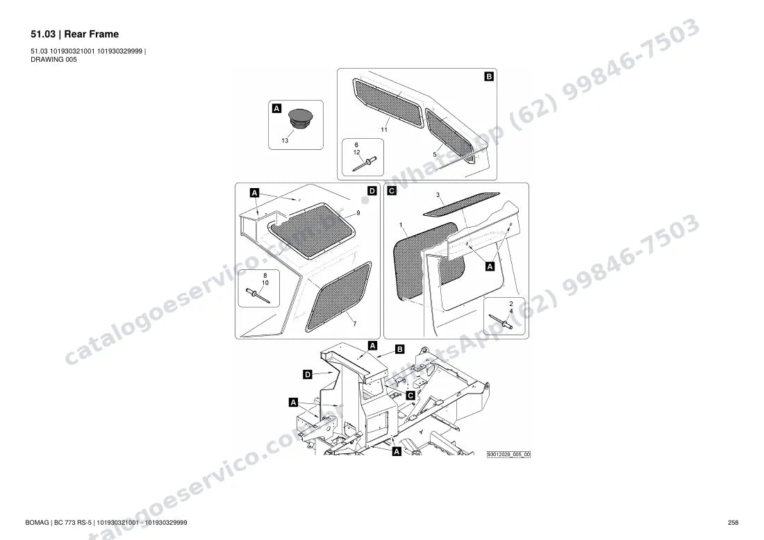 Catálogo de peças Bomag BC 773 RS-5: vista explodida do conjunto 51.03 Rear Frame