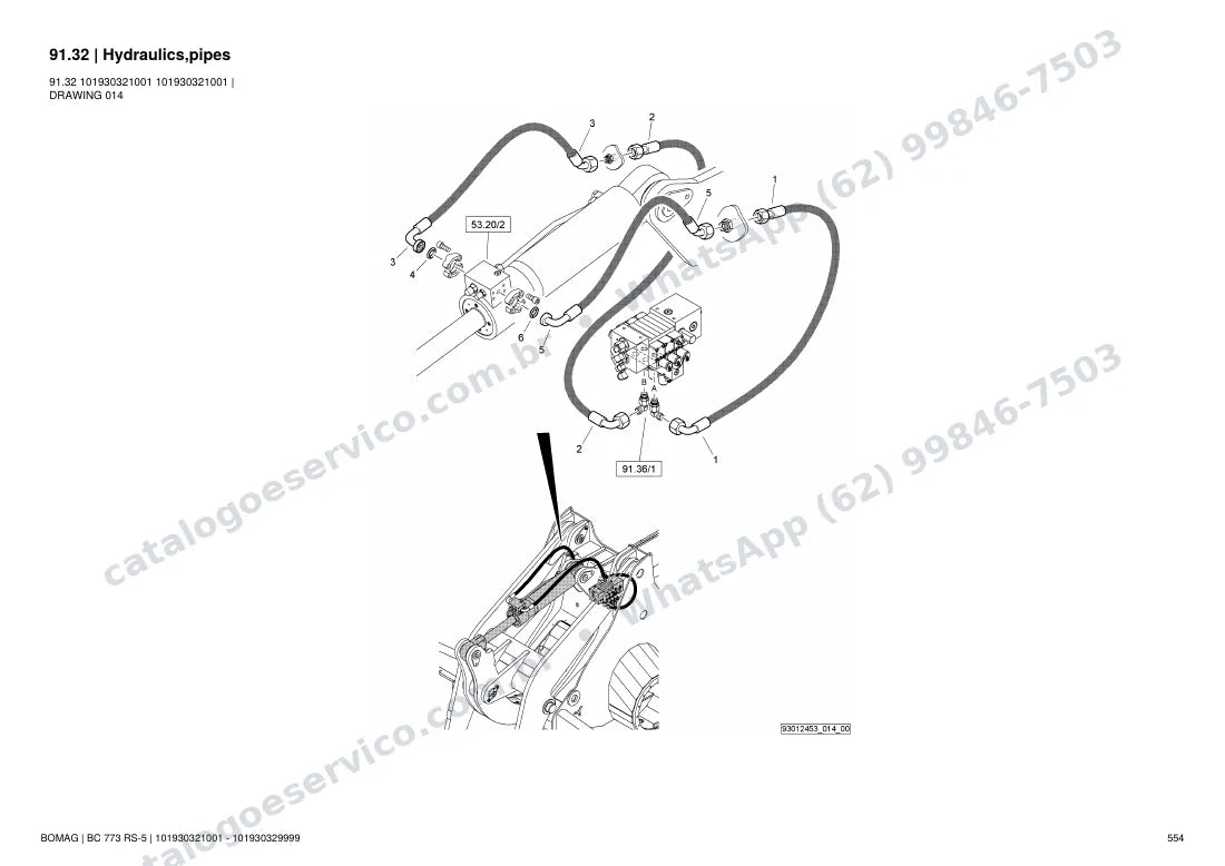 Catálogo de peças Bomag BC 773 RS-5: vista explodida do conjunto 91.32 Hydraulics,pipes