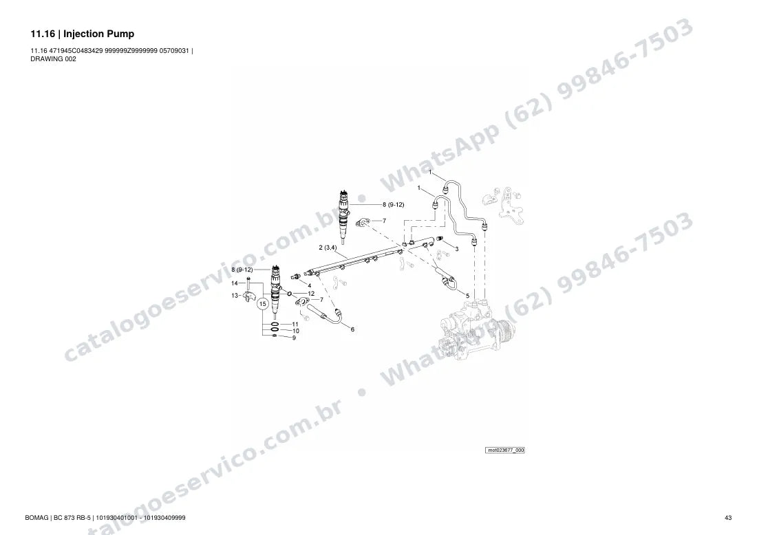 Catálogo de peças Bomag BC 873 RB-5: vista explodida do conjunto 11.16 Injection Pump