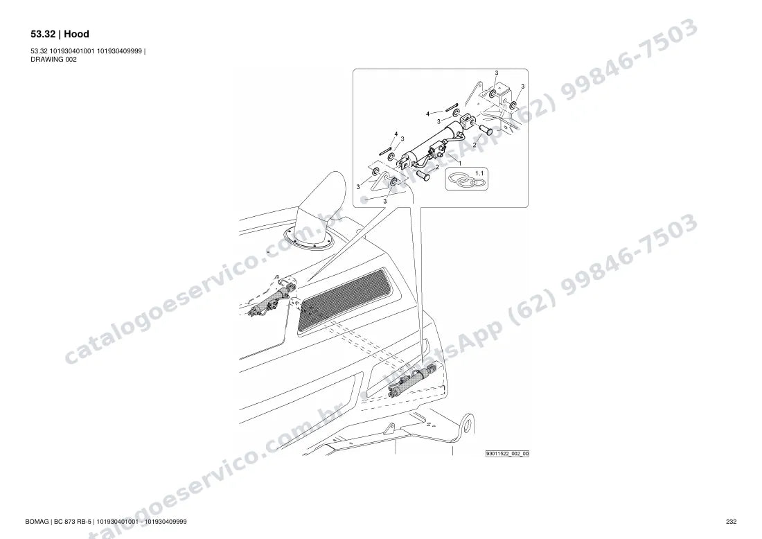 Catálogo de peças Bomag BC 873 RB-5: vista explodida do conjunto 53.32 Hood