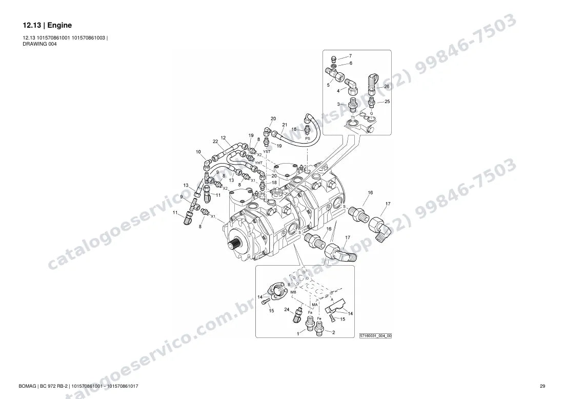 Catálogo de peças Bomag BC 972 RB-2: vista explodida do conjunto 12.13 Engine