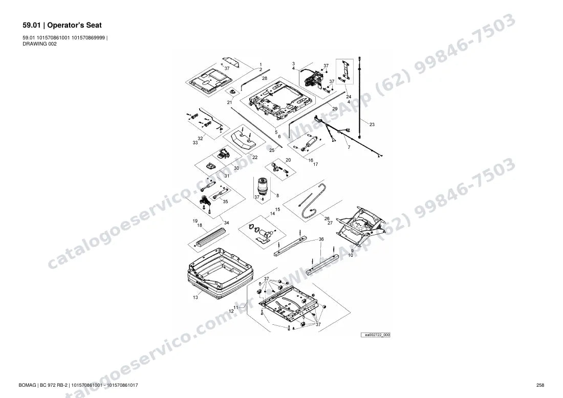 Catálogo de peças Bomag BC 972 RB-2: vista explodida do conjunto 59.01 Operator's Seat