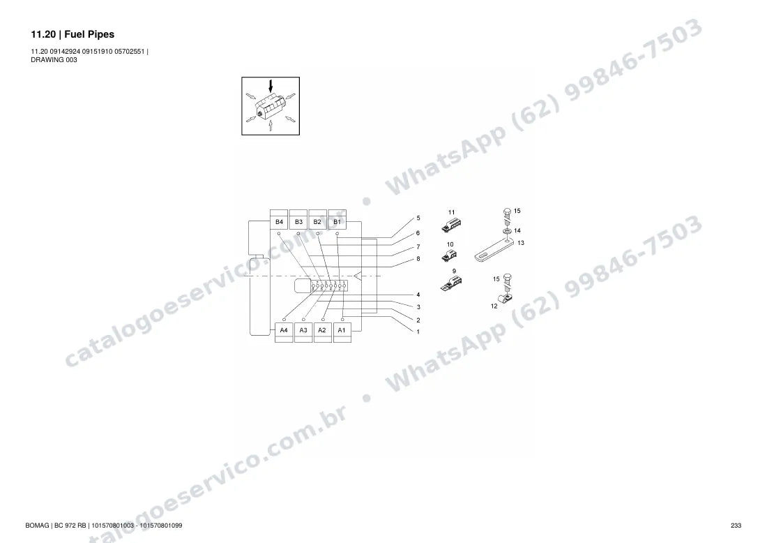 Catálogo de peças Bomag BC 972 RB: vista explodida do conjunto 11.20 Fuel Pipes