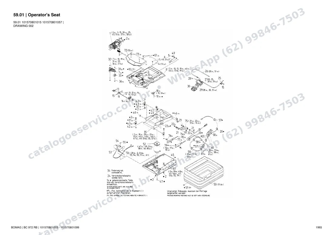 Catálogo de peças Bomag BC 972 RB: vista explodida do conjunto 59.01 Operator's Seat