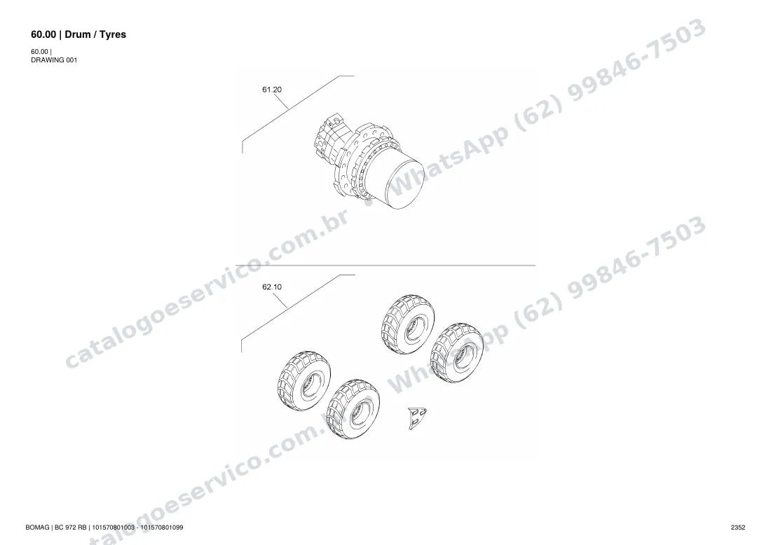 Catálogo de peças Bomag BC 972 RB: vista explodida do conjunto 60.00 Drum / Tyres