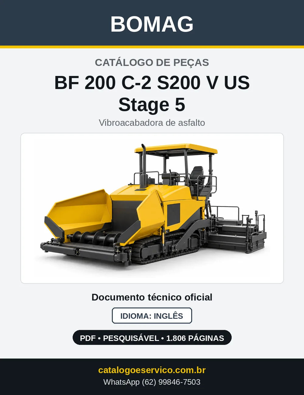 Capa do Catálogo de Peças Bomag BF 200 C-2 S200 V US Stage 5 em PDF