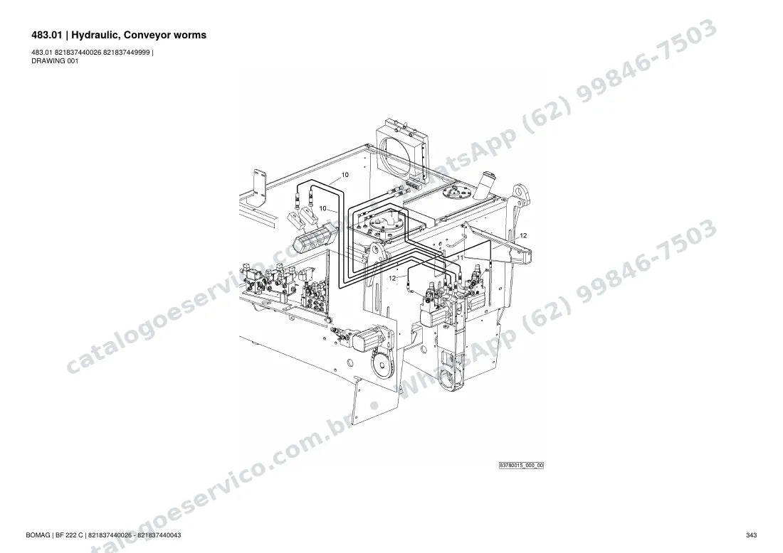 Catálogo de peças Bomag BF 222 C: vista explodida do conjunto 483.01 Hydraulic, Conveyor worms