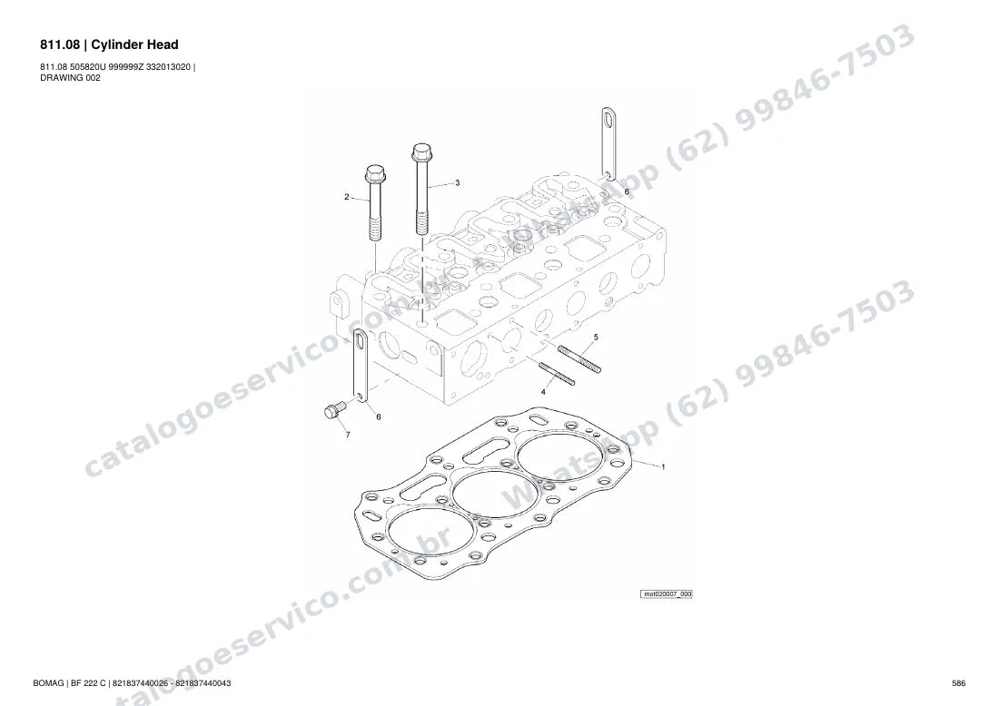 Catálogo de peças Bomag BF 222 C: vista explodida do conjunto 811.08 Cylinder Head