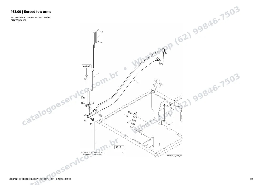 Catálogo de peças Bomag BF 223 C HFE St3A: vista explodida do conjunto 463.00 Screed tow arms
