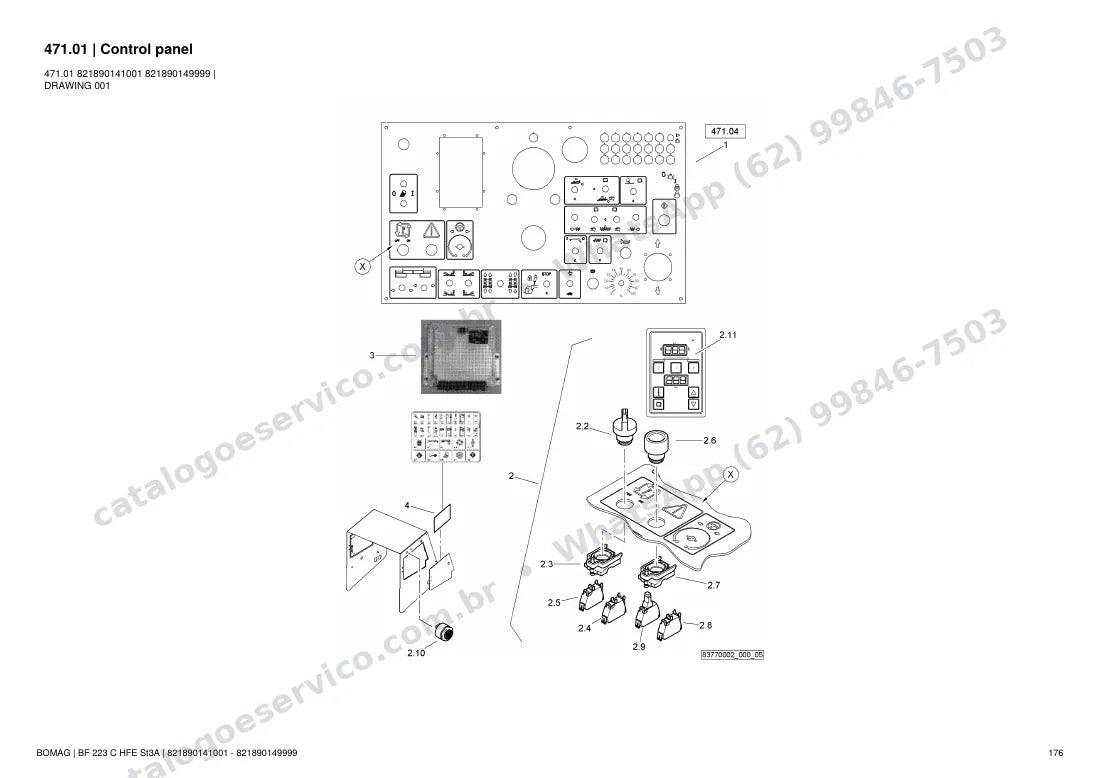 Catálogo de peças Bomag BF 223 C HFE St3A: vista explodida do conjunto 471.01 Control panel
