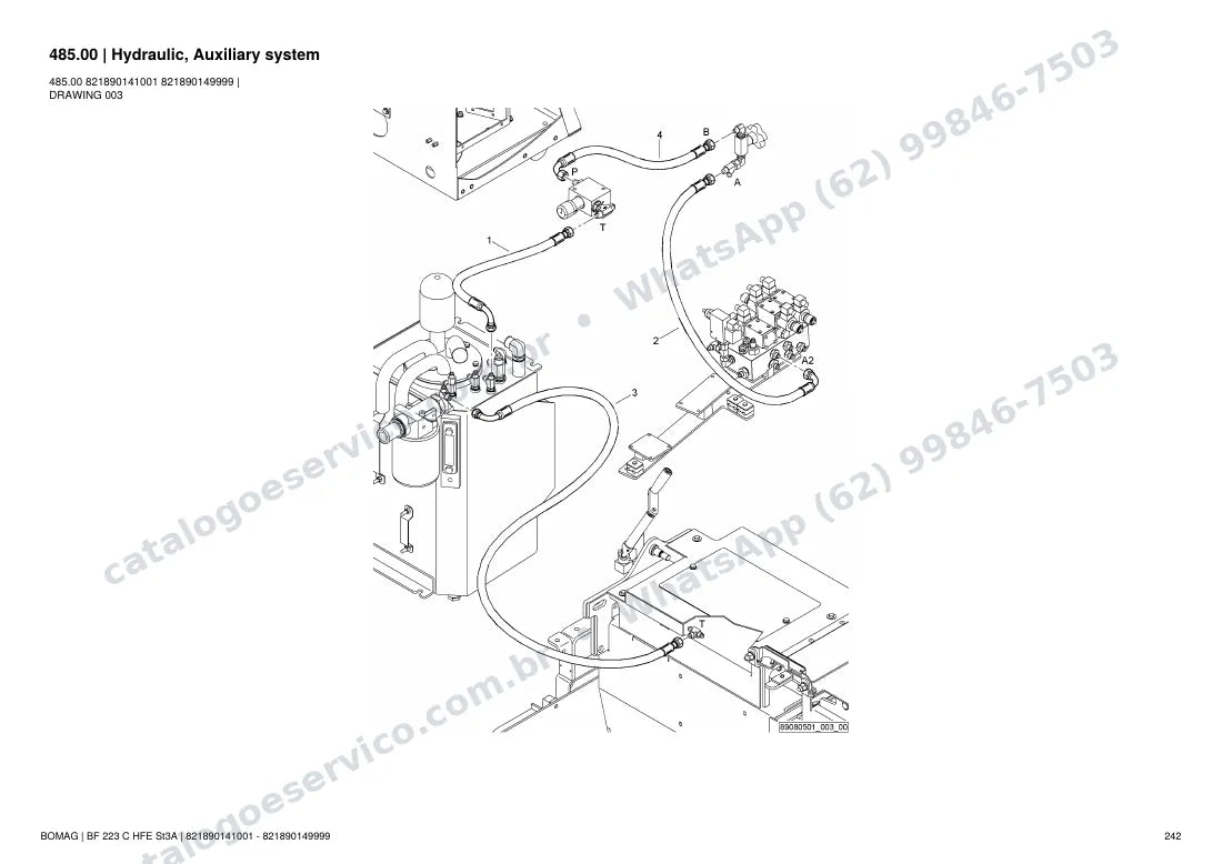 Catálogo de peças Bomag BF 223 C HFE St3A: vista explodida do conjunto 485.00 Hydraulic, Auxiliary system