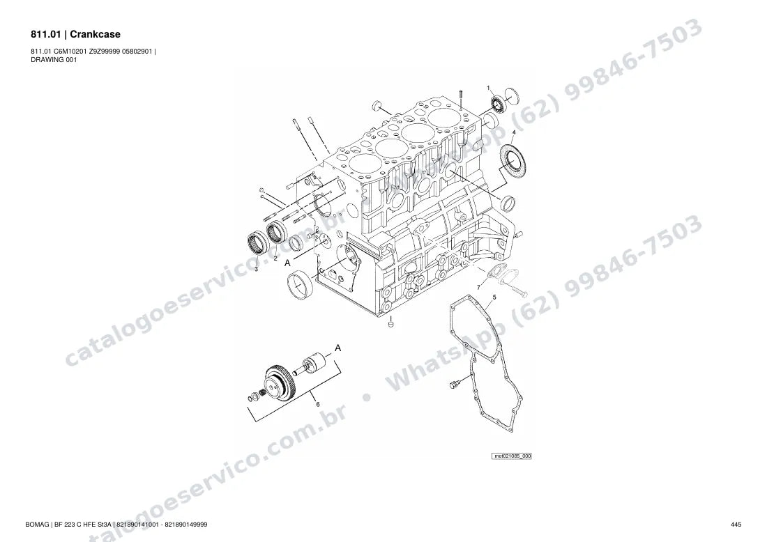 Catálogo de peças Bomag BF 223 C HFE St3A: vista explodida do conjunto 811.01 Crankcase