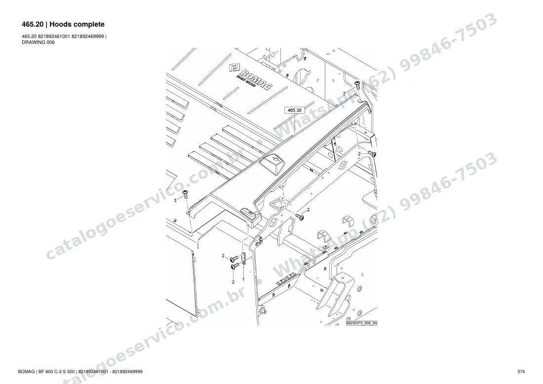 Catálogo de peças Bomag BF 600 C-3 S 500: vista explodida do conjunto 465.20 Hoods complete