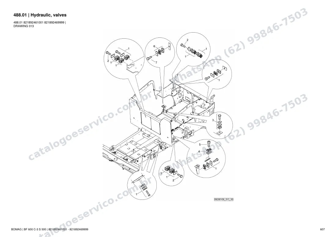 Catálogo de peças Bomag BF 600 C-3 S 500: vista explodida do conjunto 488.01 Hydraulic, valves