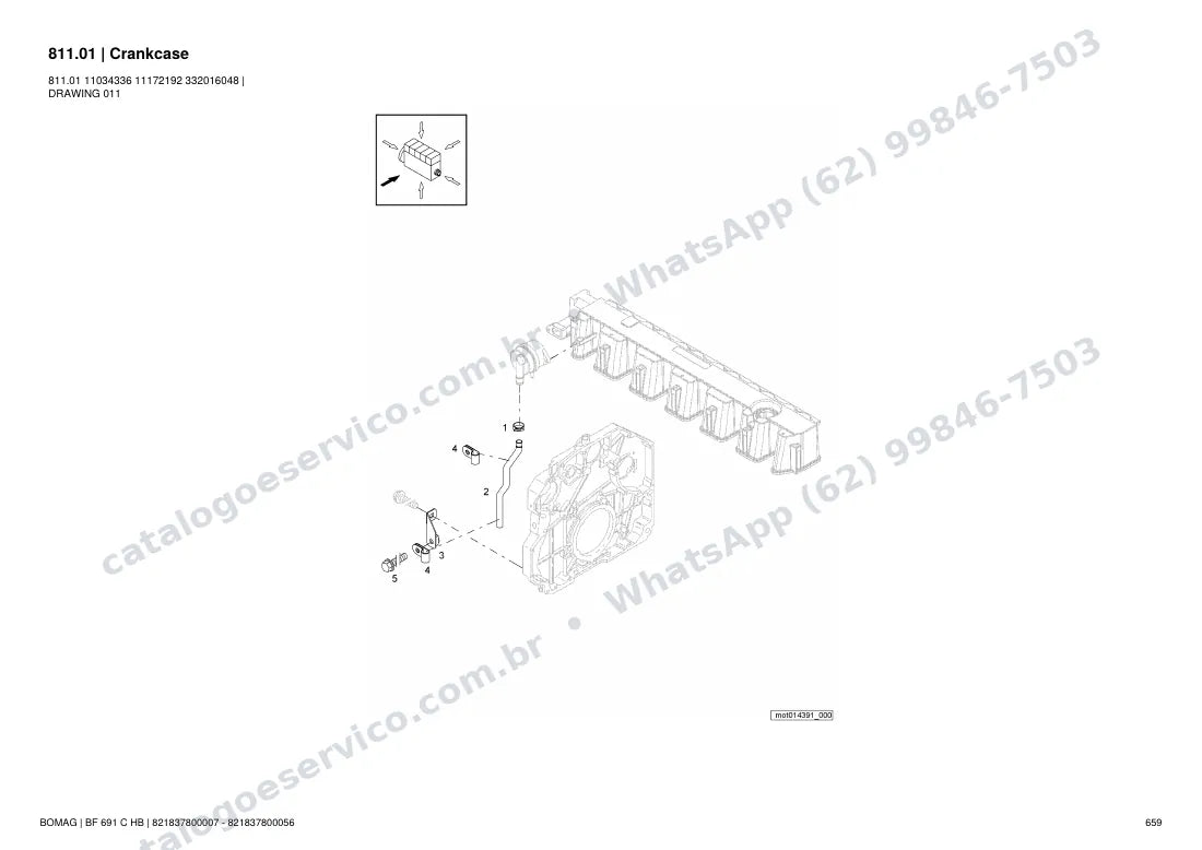 Catálogo de peças Bomag BF 691 C HB: vista explodida do conjunto 811.01 Crankcase