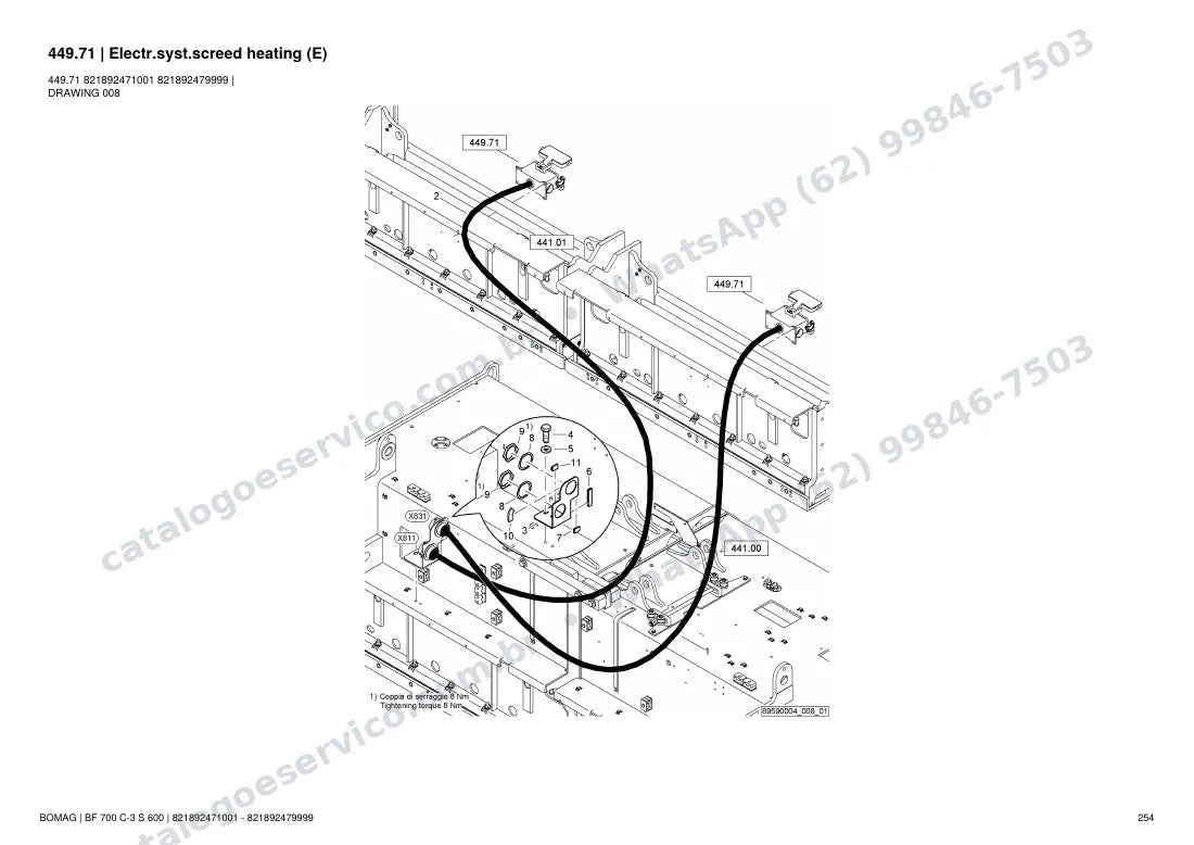 Catálogo de peças Bomag BF 700 C-3 S 600: vista explodida do conjunto 449.71 Electr.syst.screed heating (E)
