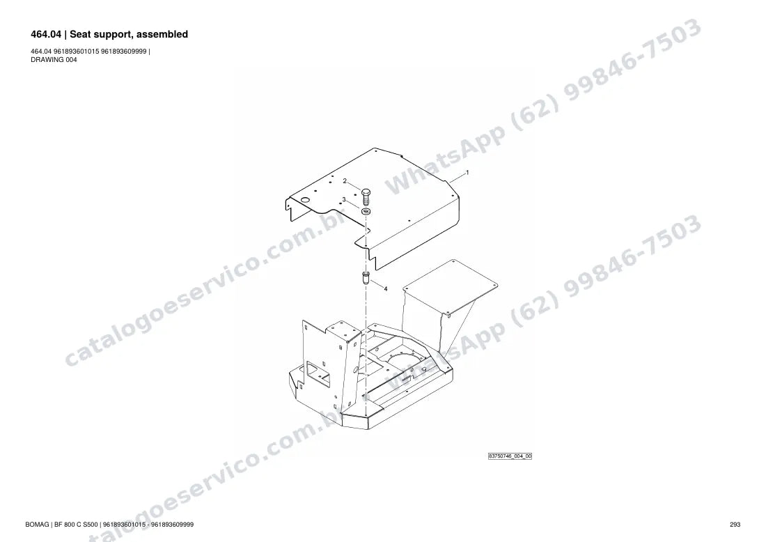 Catálogo de peças Bomag BF 800 C S500: vista explodida do conjunto 464.04 Seat support, assembled