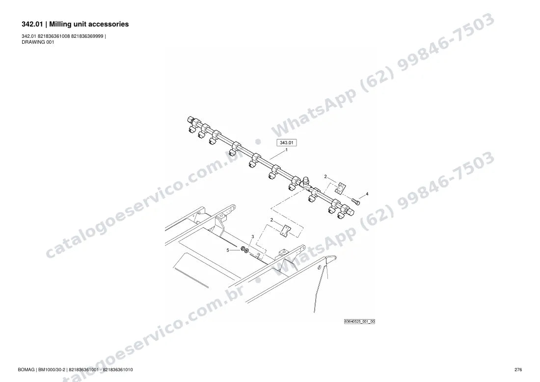 Catálogo de peças Bomag BM 1000/30-2: vista explodida do conjunto 342.01 Milling unit accessories
