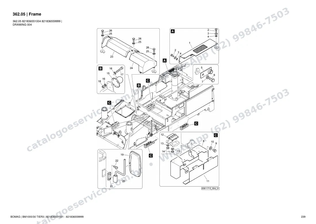 Catálogo de peças Bomag BM 1000/30 Tier3: vista explodida do conjunto 362.05 Frame