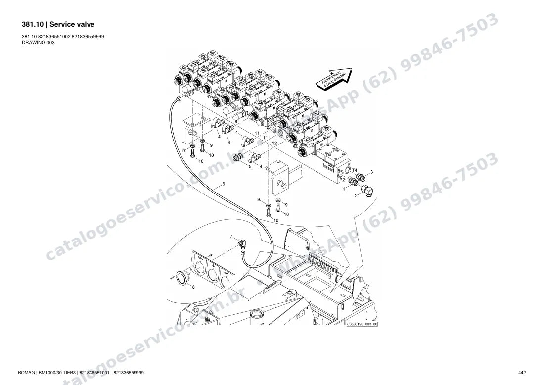 Catálogo de peças Bomag BM 1000/30 Tier3: vista explodida do conjunto 381.10 Service valve
