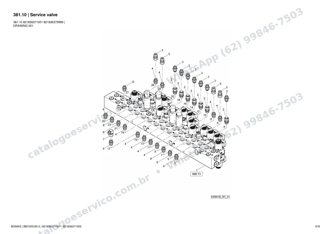 Catálogo de peças Bomag BM 1200/30-2: vista explodida do conjunto 381.10 Service valve